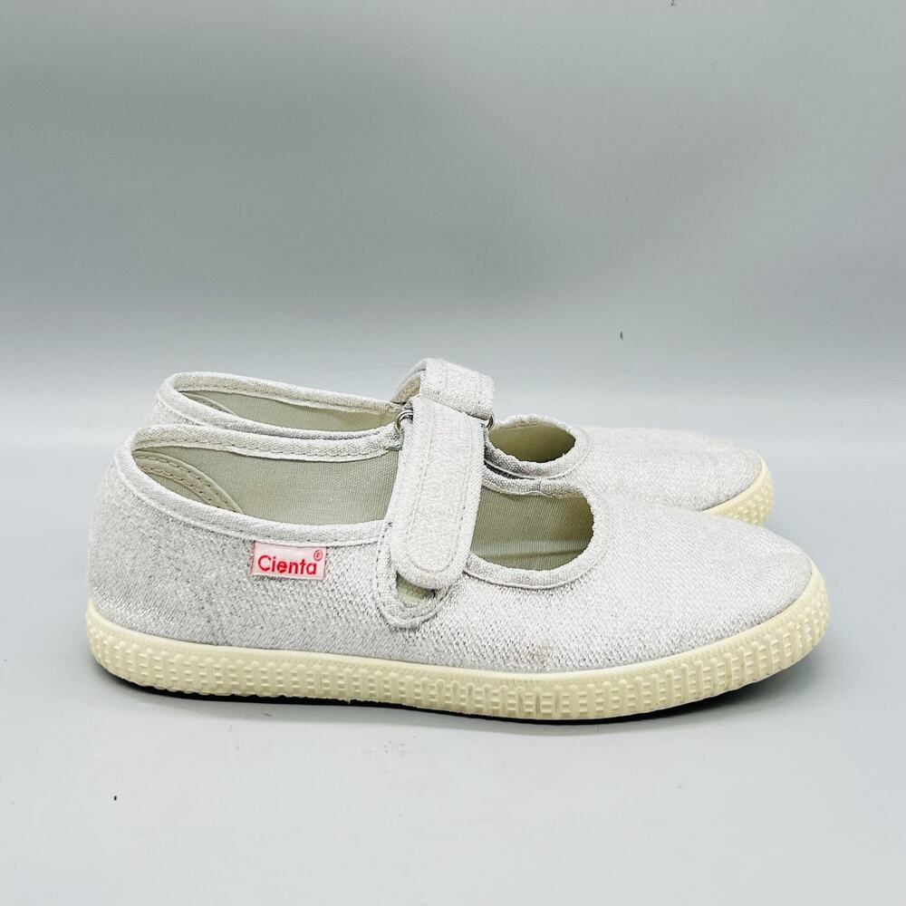 Cienta Shoes Girls 2.5 Silver Canvas Mary Jane Hook & Loop Flats School Casual